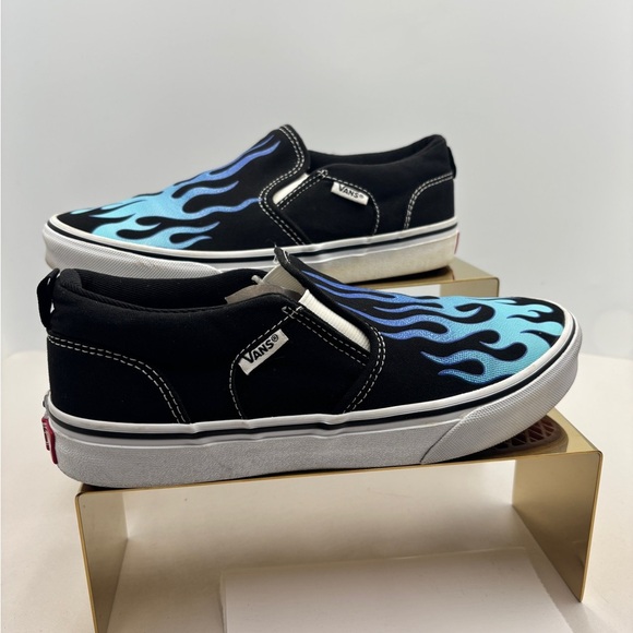 Vans Asher slip ons Kids Black and Blue Flame Sneakers - Picture 9 of 9